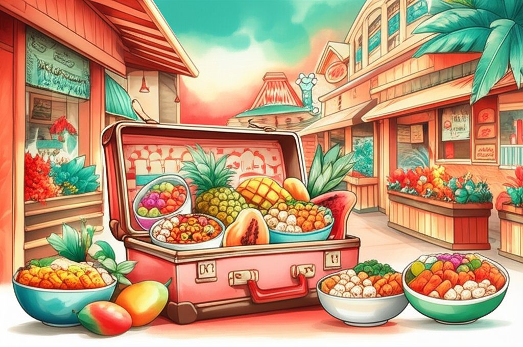 Authentic Hawaiian food: poke bowls, kalua pig, shave ice, and culinary adventures.