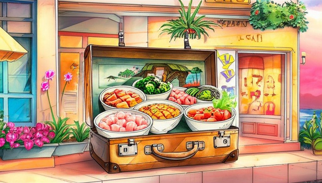 Poke bowl & plate lunch spread: Diverse culinary explorations, Hawaiian food fusion.