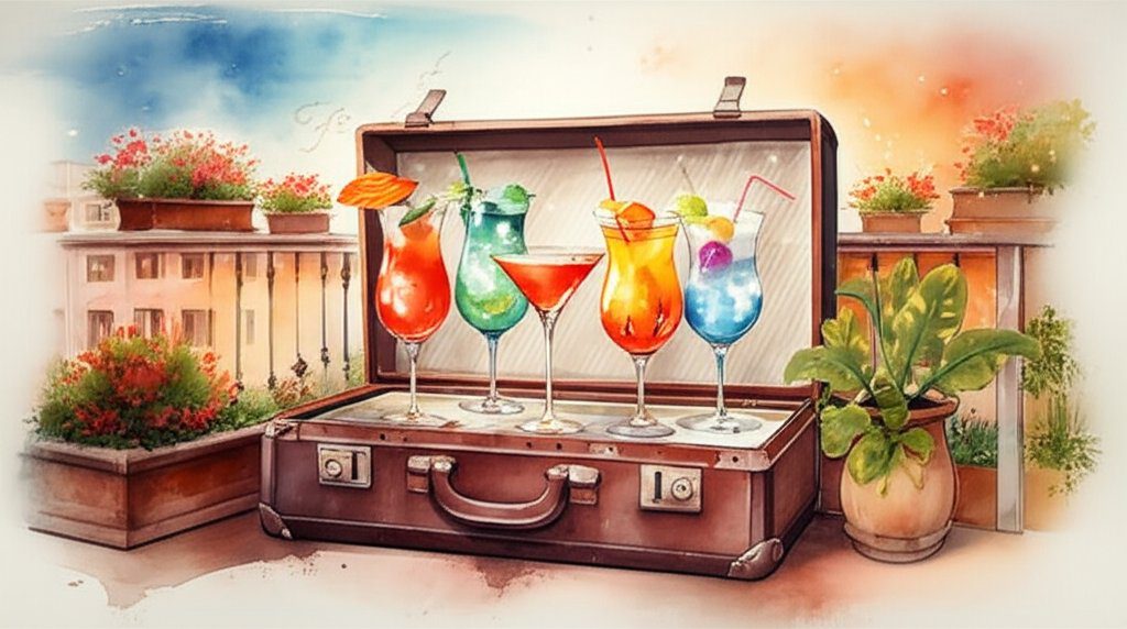Stylish cocktails and city skyline views from a beautiful rooftop bar.