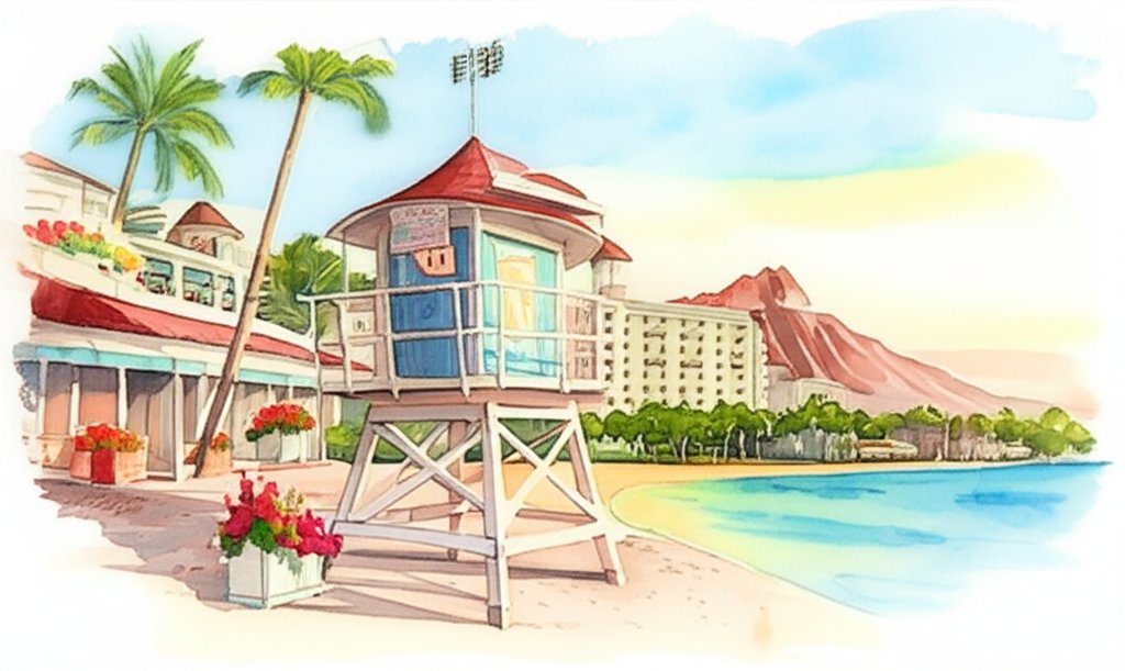 Waikiki Beach: Sun, sand, safe swimming, blue water, and Diamond Head view.