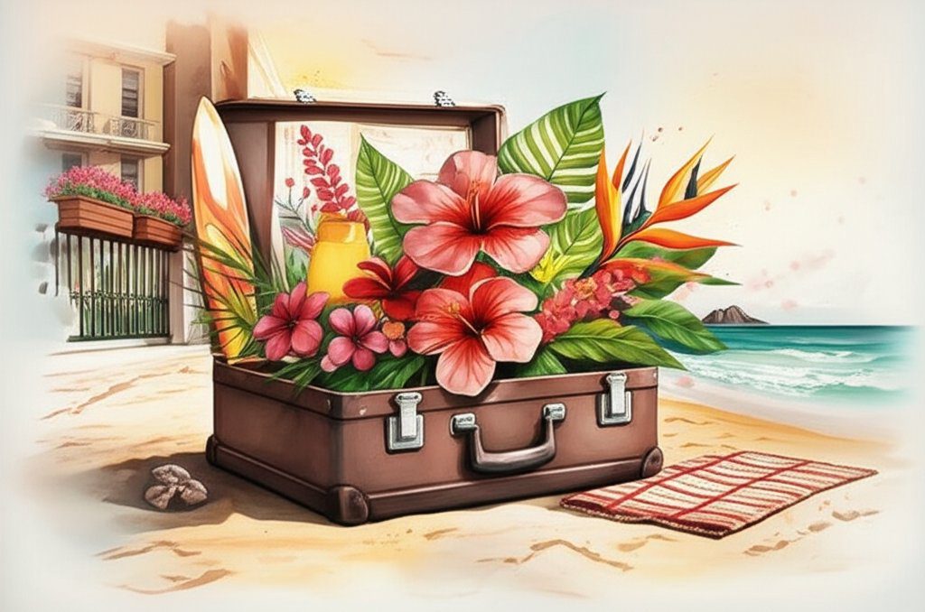 Waikiki Beach breakfast: Ocean view, tropical fruit, and Hawaiian sunshine.