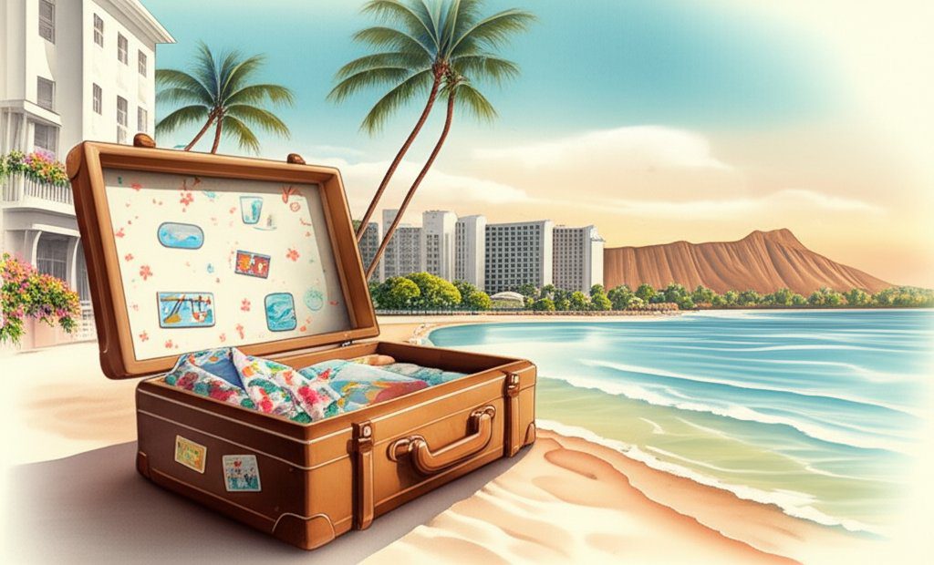 Waikiki family vacation: Beach, kids playing, hotels, convenience & fun in Hawaii.