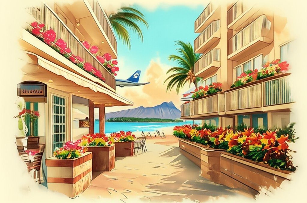 Waikiki hotels: beachfront views, luxury resorts, vibrant nightlife, Hawaiian vacation.