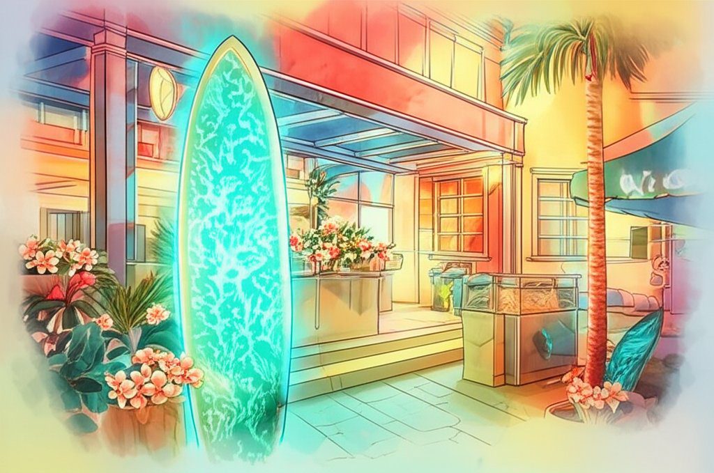 Waikiki nightlife: Glowing city lights, vibrant energy, ocean breezes, after-dark adventure.