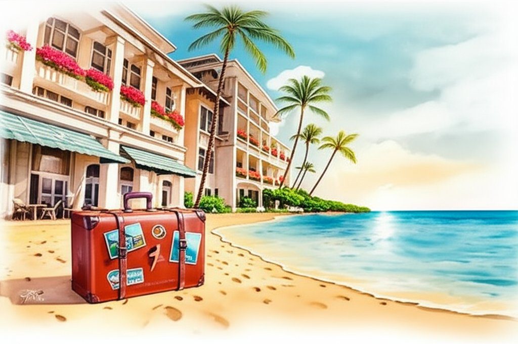 Waikiki beach bustling with activity, Honolulu skyline, vibrant Hawaii travel destination.