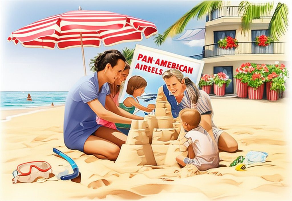 Oahu resort pool and beach, happy family vacationing. Family-friendly Hawaiian getaway.